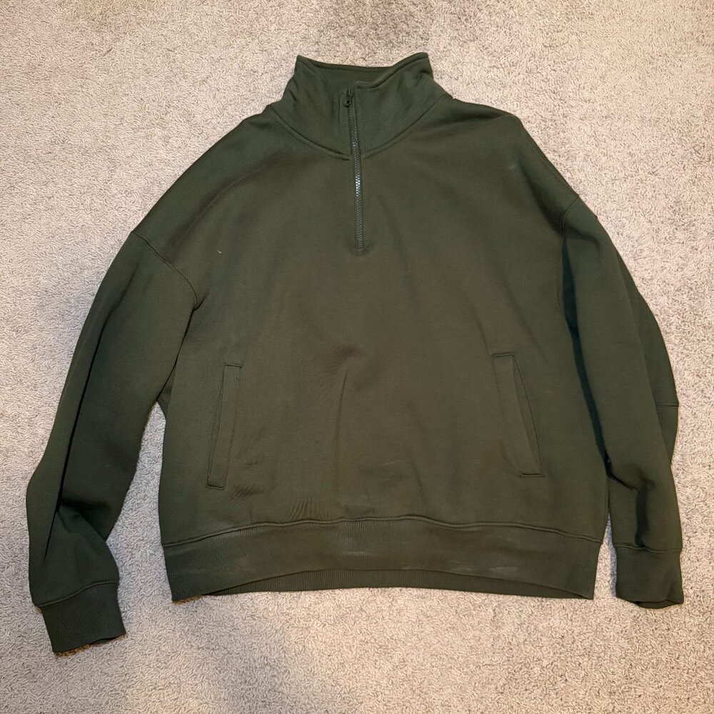 ZARA Men’s Green Quarter Zip Pullover Sweatshirt Size L